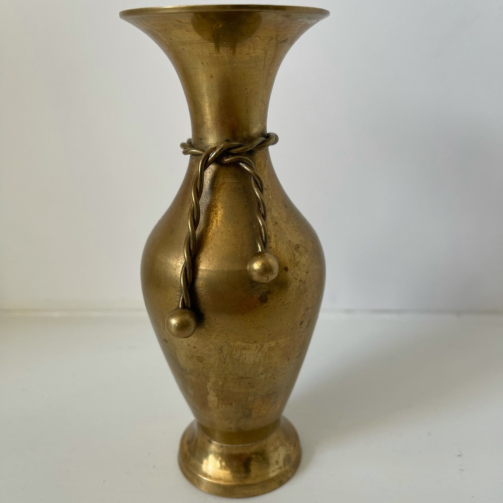 Vintage Brass Bud Vase with Rope Detail